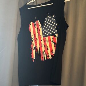 Source Unknown Black Muscle Tee with American Flag Graphic